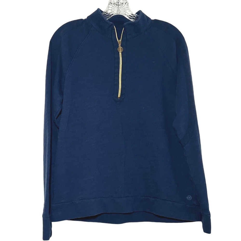 Lilly Pulitzer Luxletic Navy Blue Quarter Zip Pullover Cotton Sweatshirt M